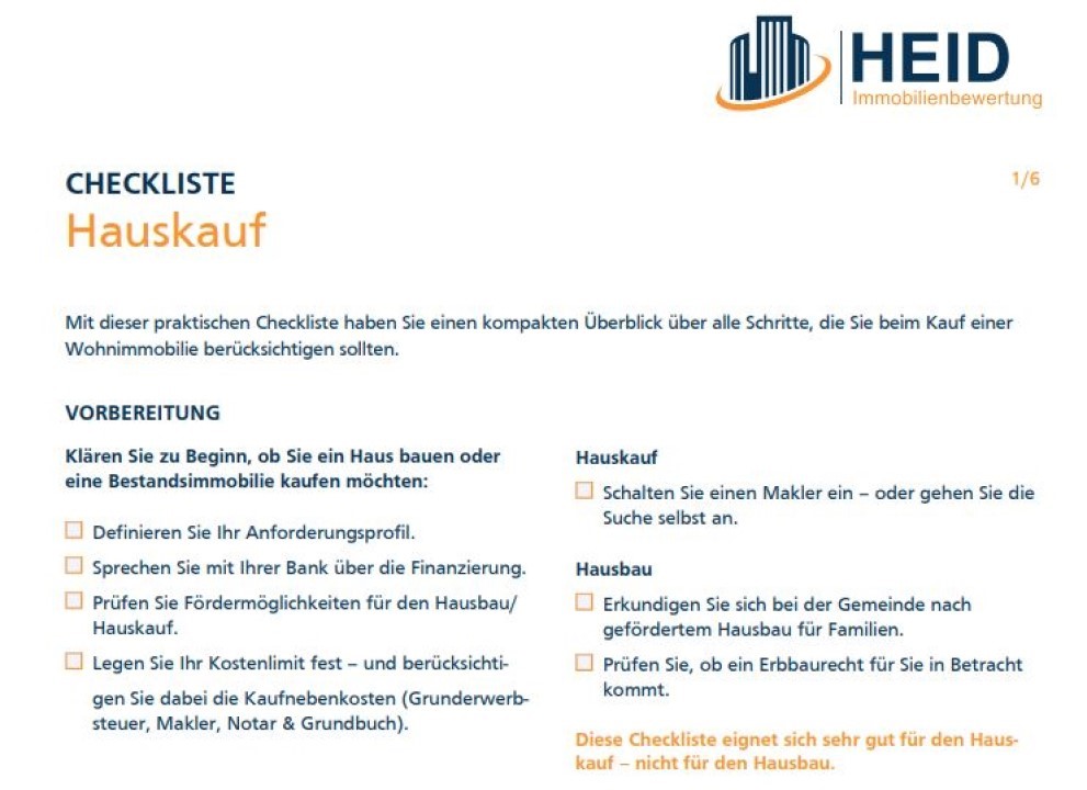 Checkliste: Darauf sollten Sie beim Hauskauf achten.