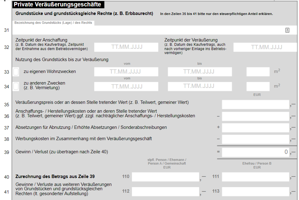 Anlage SO für Grundstücke und grundstücksgleiche Rechte