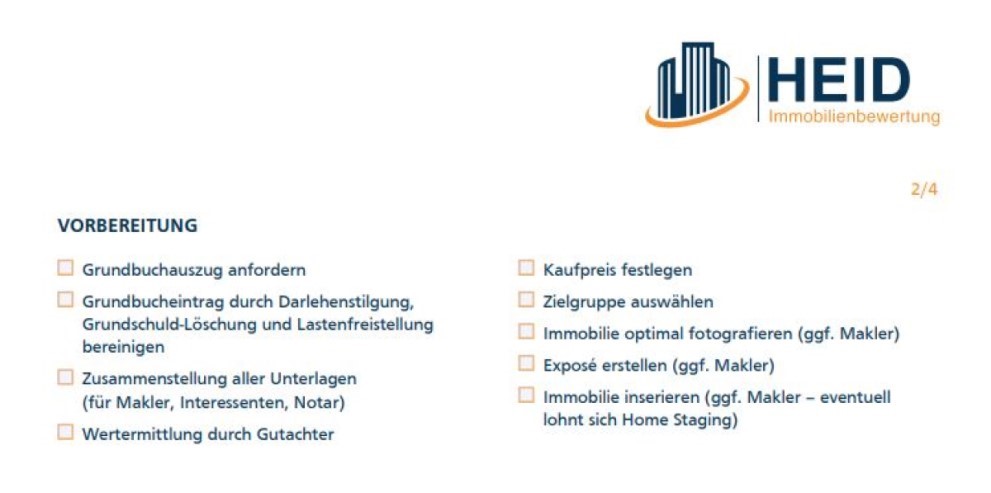 Screenshot aus der Checkliste Hausverkauf