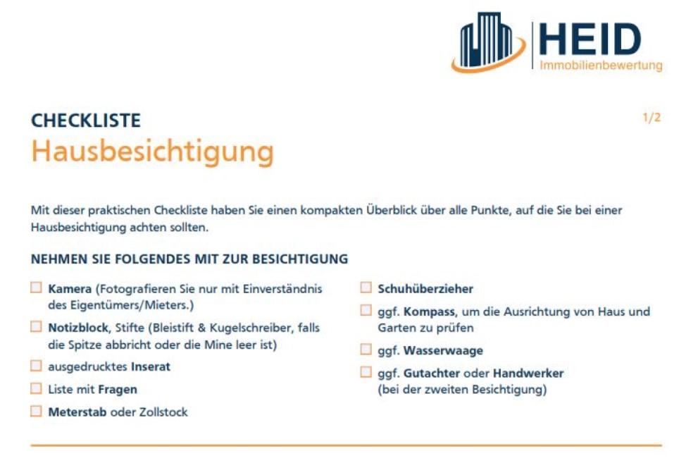 Checkliste: Darauf sollten Sie bei der Hausbesichtigung achten.