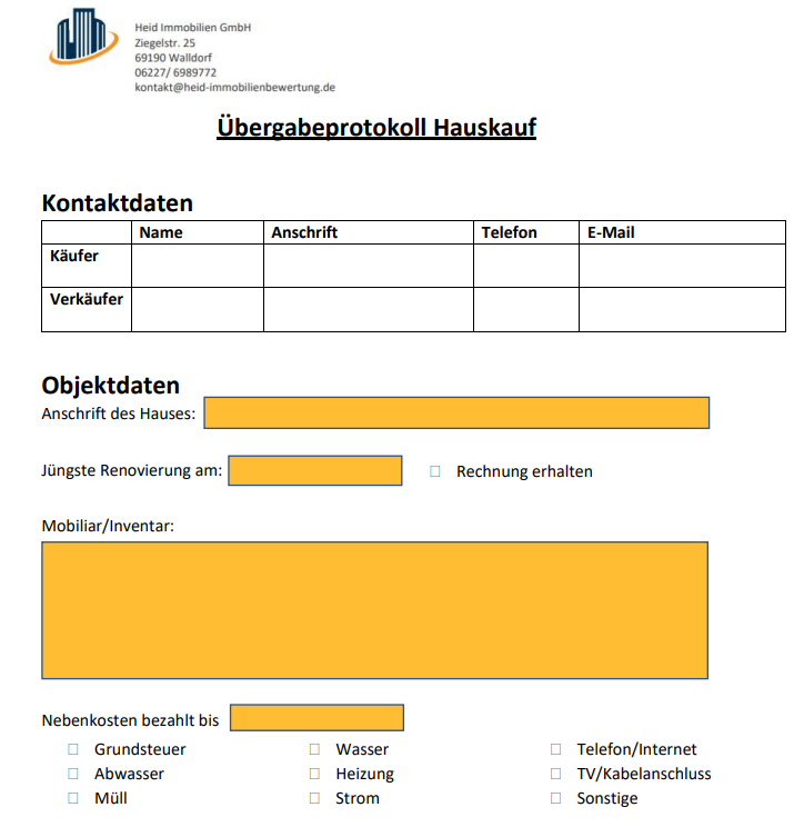 Übergabeprotokoll nach dem Immobilienverkauf